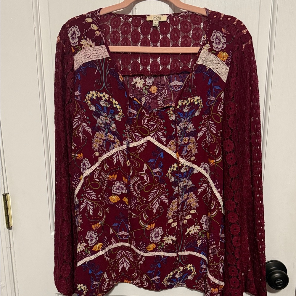 Kori Maroon Floral Lace Blouse